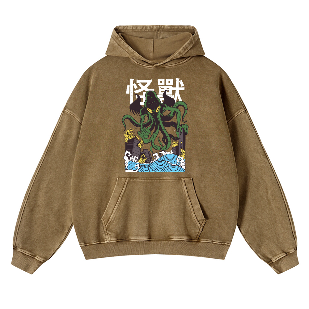 Octopus Monster Vintage Washed Thick Cotton Hoodie