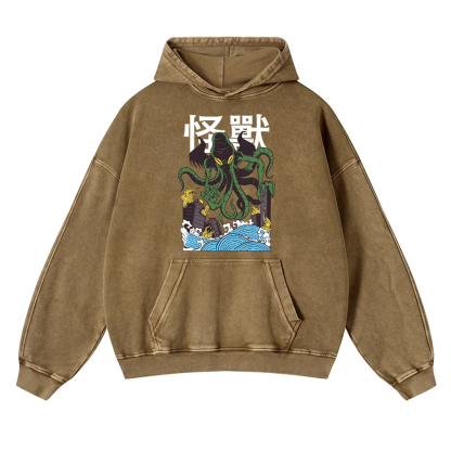 Octopus Monster Vintage Washed Thick Cotton Hoodie