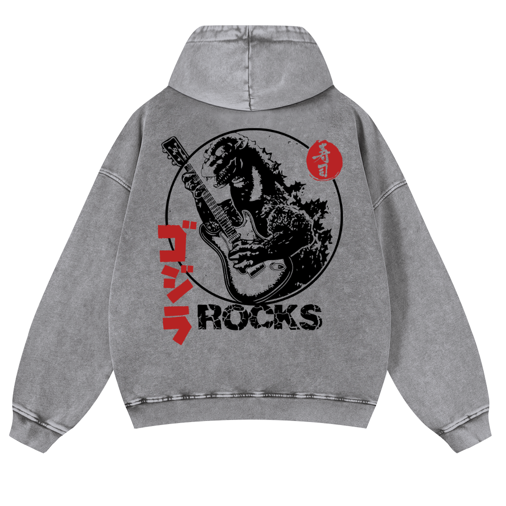 Rock Godzilla Vintage Washed Cotton Back Art Hoodie