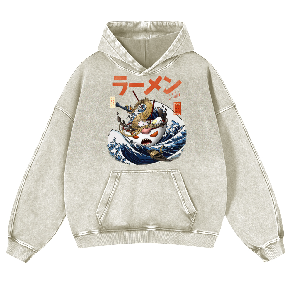 Ramen Wave Vintage Washed Thick Cotton Hoodie