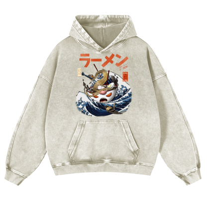 Ramen Wave Vintage Washed Thick Cotton Hoodie