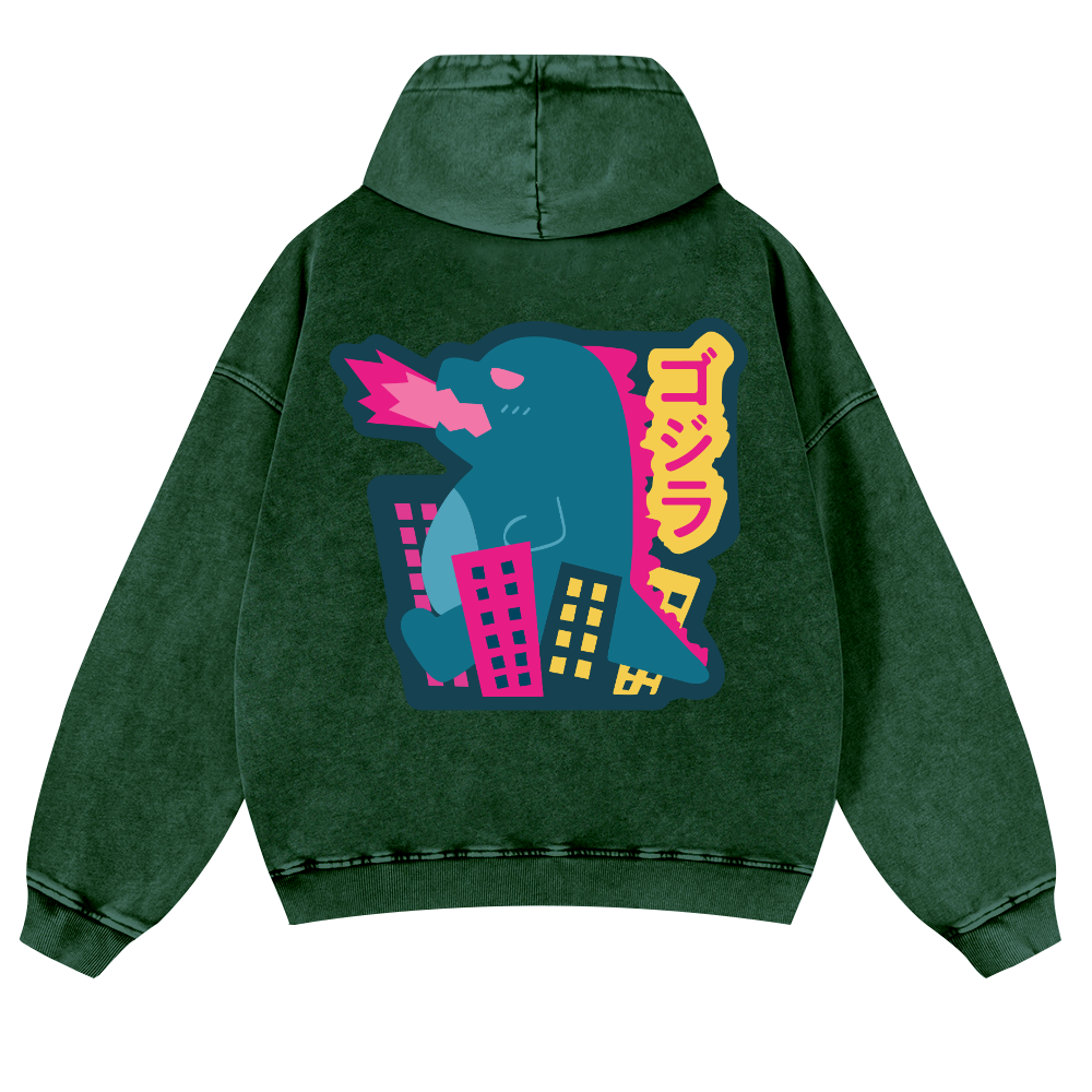 Godzilla Vintage Washed Cotton Back Art Hoodie
