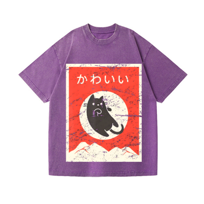 The Jumping Black Cat Vintage Wash Japanese Design T-Shirt