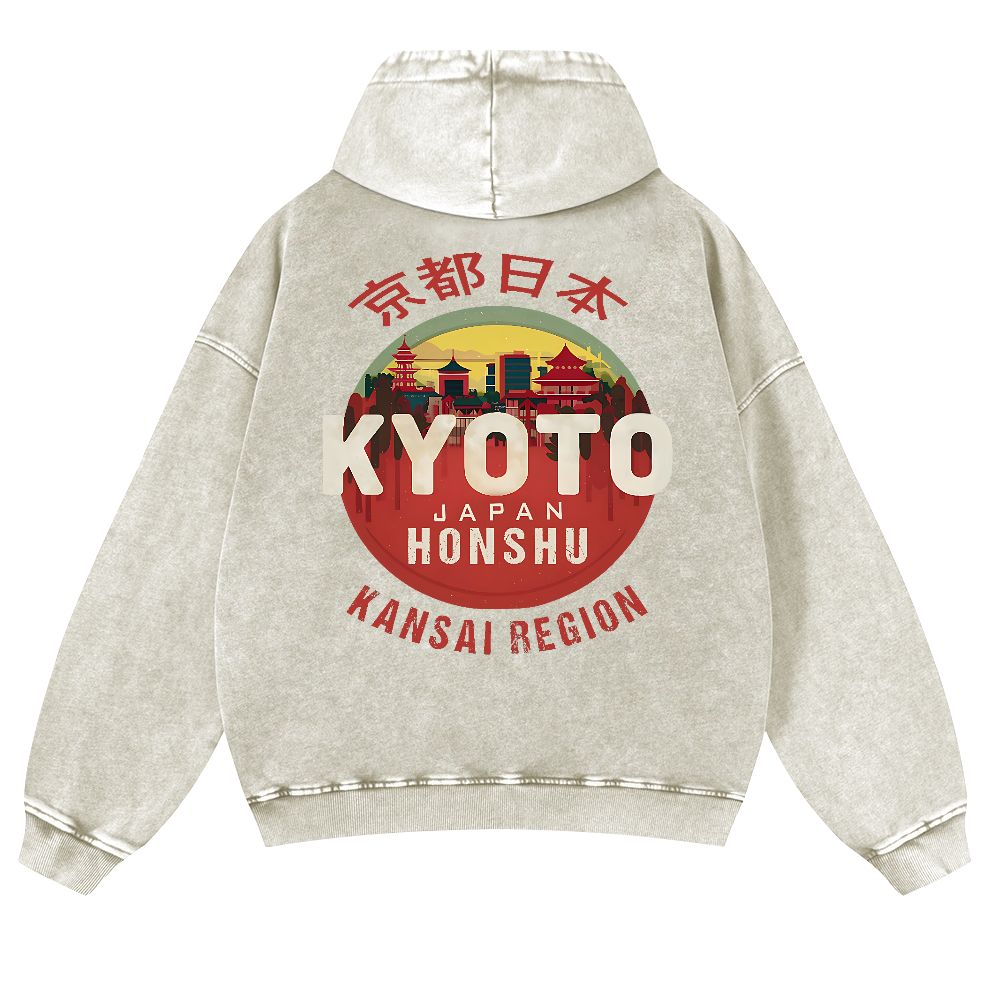 Kyoto Japan Honshu Kansai Region Vintage Washed Cotton Back Art Hoodie