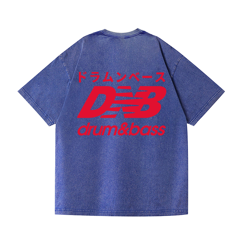 Drum and Bass Vintage Wash Japanese Design Back Art T-Shirt