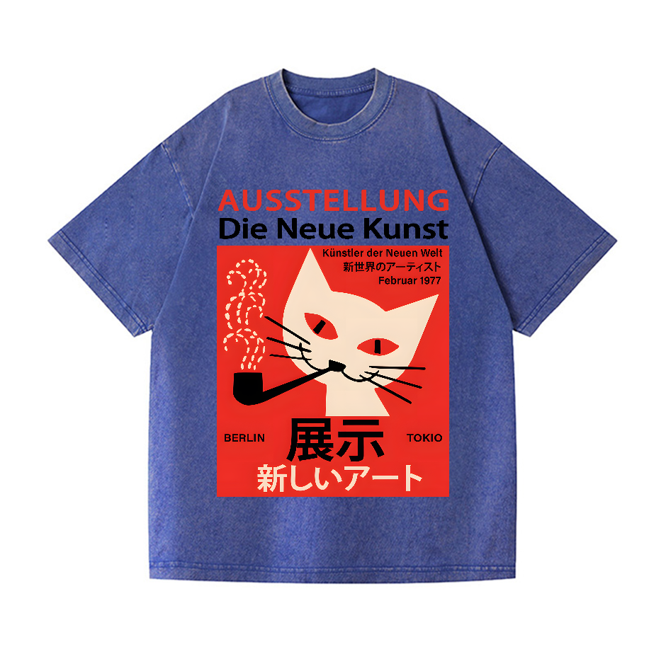 Smoke Cat Vintage Wash Japanese Design T-Shirt