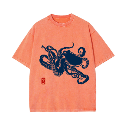 Octopus Vintage Wash Japanese Design T-Shirt