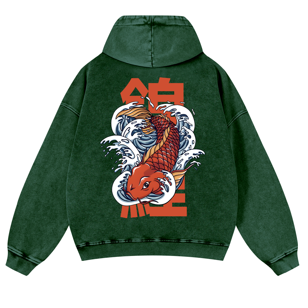 Fish Vintage Washed Cotton Back Art Hoodie