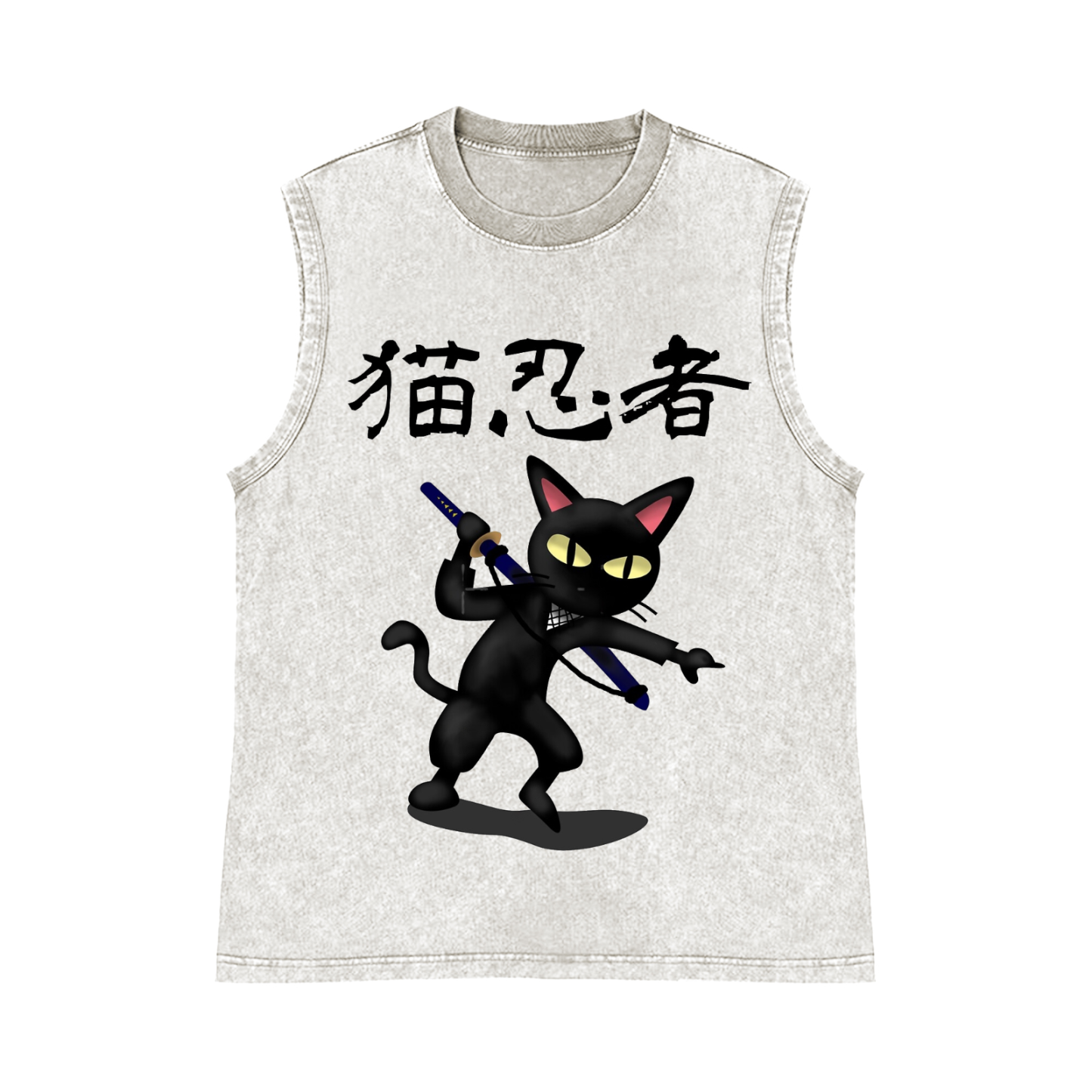 Cat Ninja Pure Cotton Wash-Dyed Sleeveless Tank Top