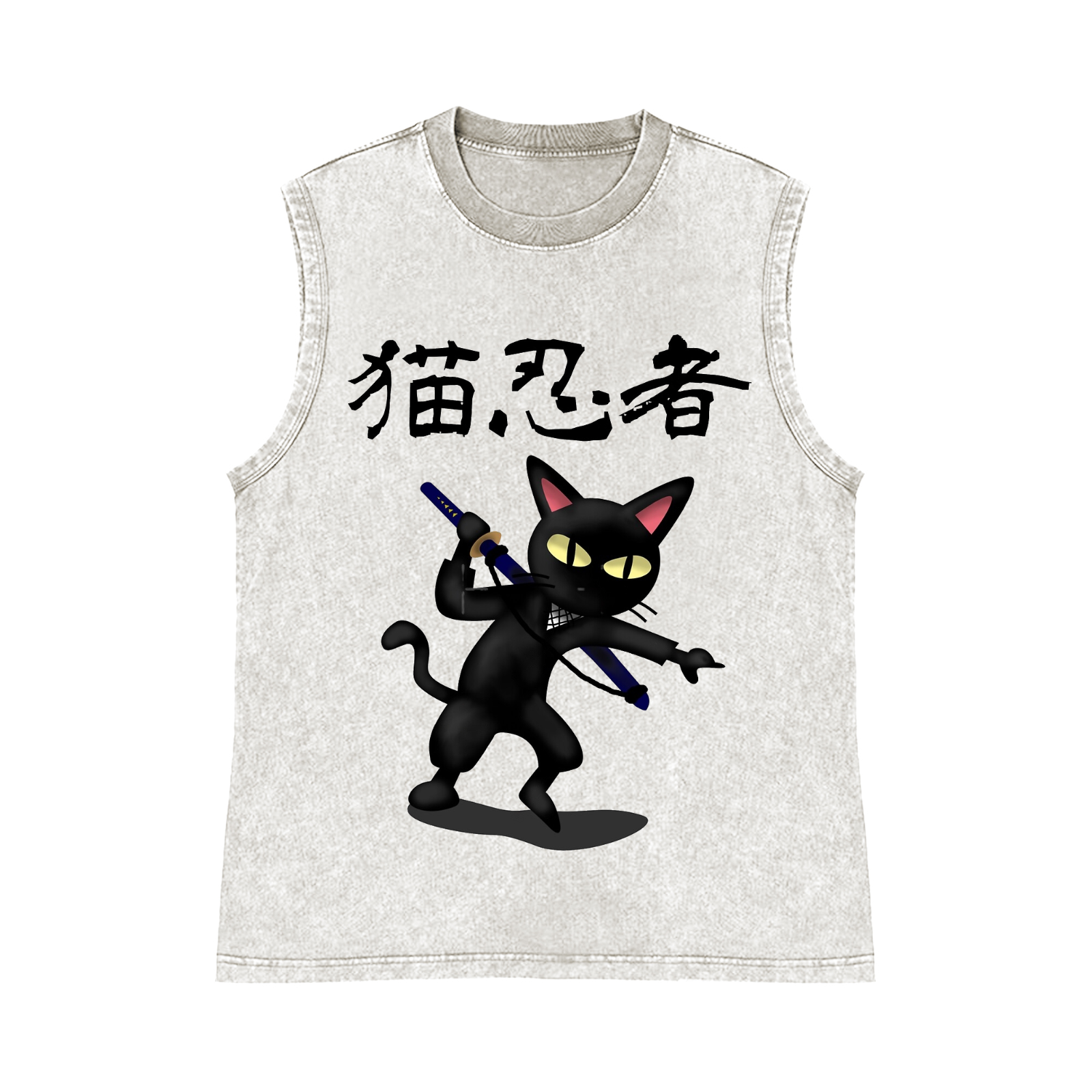 Cat Ninja Pure Cotton Wash-Dyed Sleeveless Tank Top