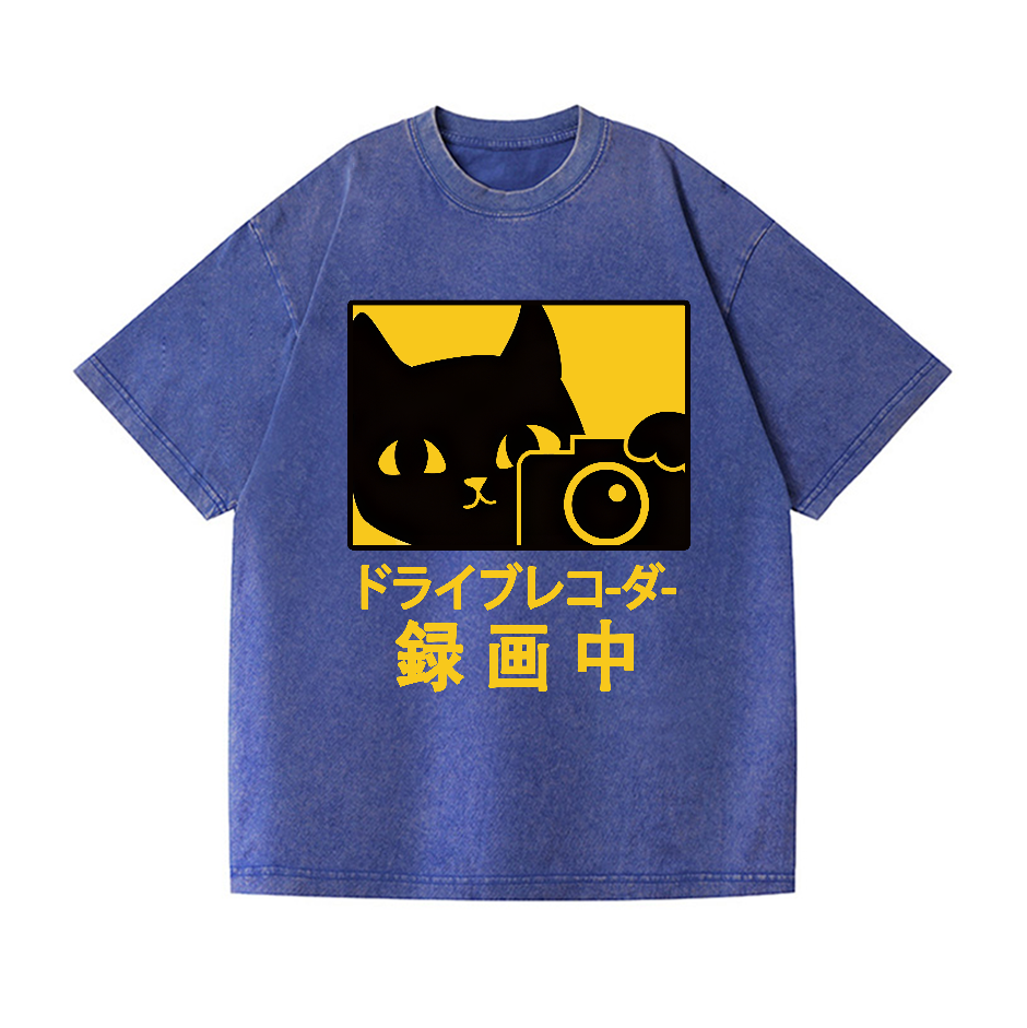 Cat Camera Vintage Wash Japanese Design T-Shirt