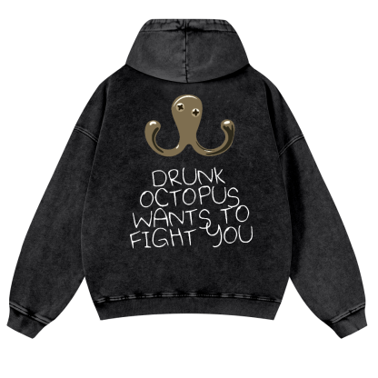 Drunken Octopus Vintage Washed Cotton Back Art Hoodie