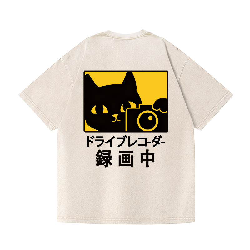 Cat Camera Vintage Wash Japanese Design Back Art T-Shirt
