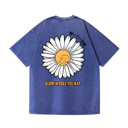 Daisy Cat Vintage Wash Japanese Design Back Art T-Shirt
