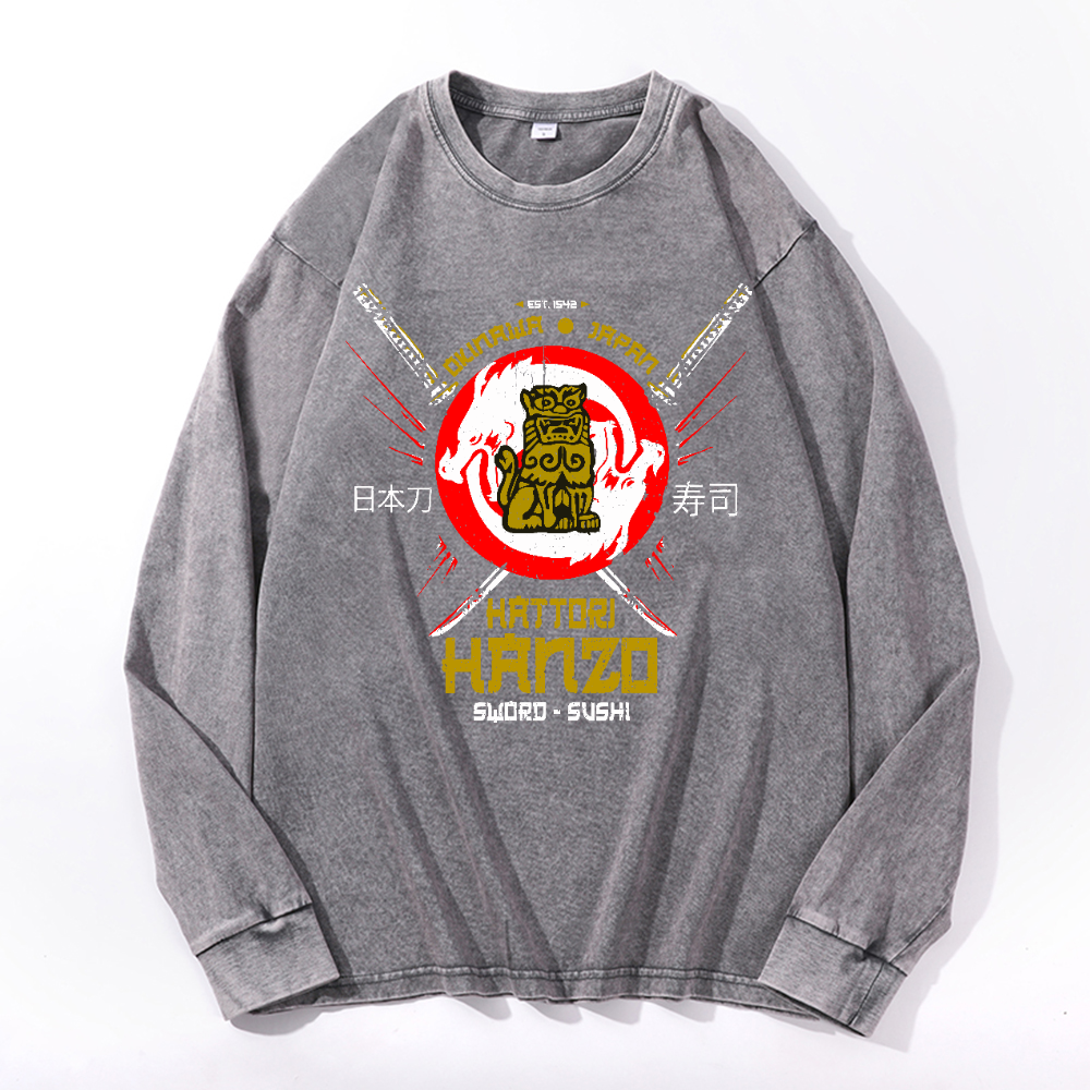 Okinawa Hattori Hanzo Komainu Vintage Cotton Wash Crewneck Sweatshirt
