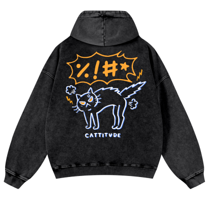 Cat Cattitude Vintage Washed Cotton Back Art Hoodie
