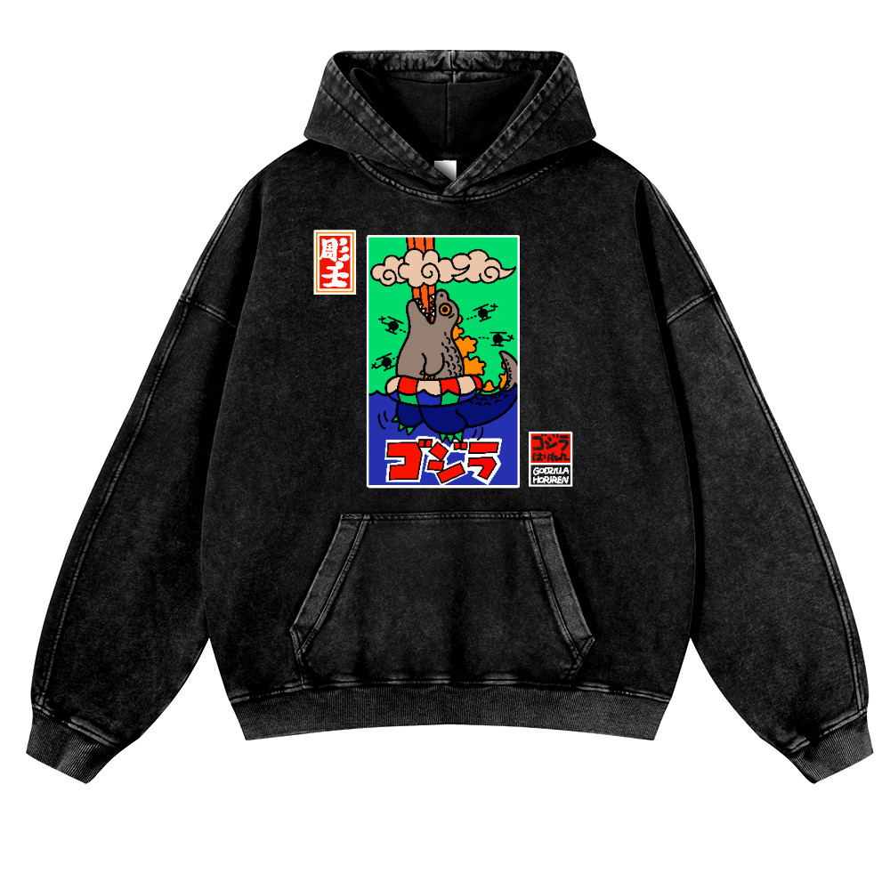 Godzilla Vintage Washed Thick Cotton Hoodie