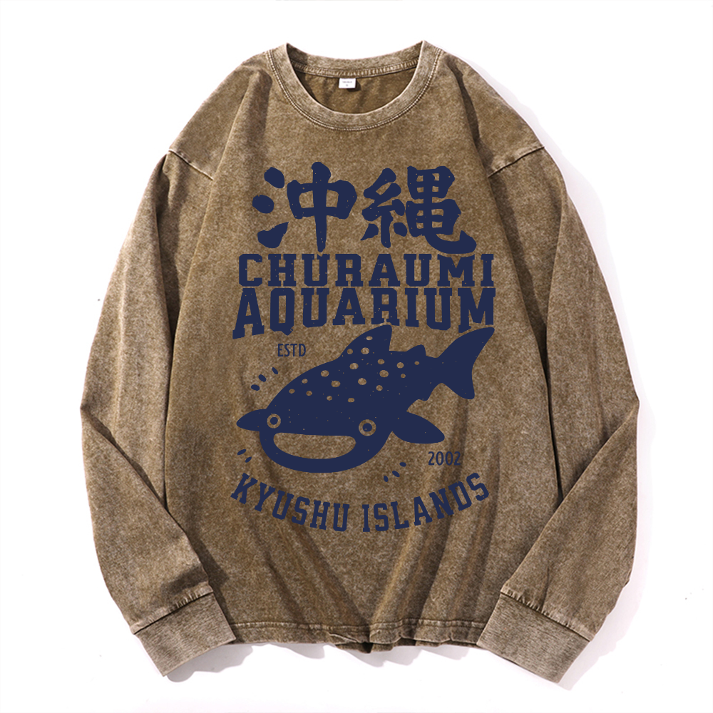 Okinawa Churaumi Aquarium Kyushu Islands Vintage Cotton Wash Crewneck Sweatshirt