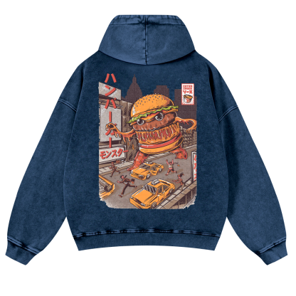 Hamburger Vintage Washed Cotton Back Art Hoodie