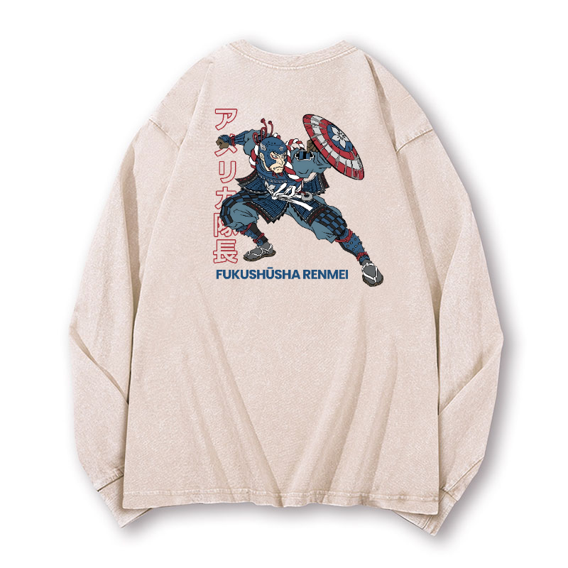 Vintage Washed Cotton Back Art Long-sleeve T-shirt