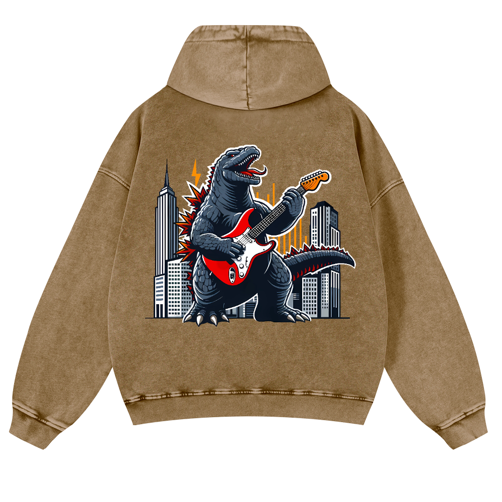 Rock Godzilla Vintage Washed Cotton Back Art Hoodie