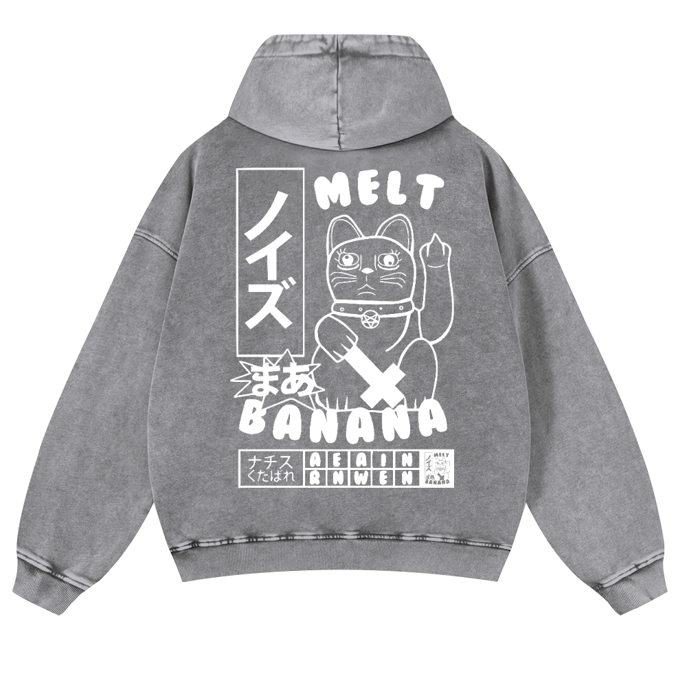 Cat Vintage Washed Cotton Back Art Hoodie