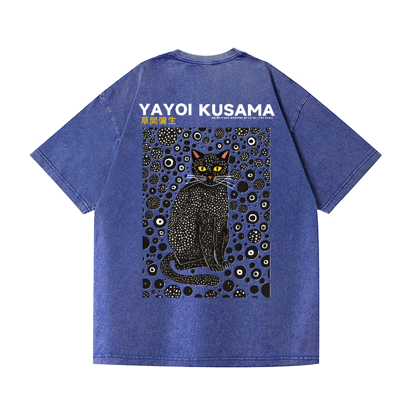 Yayoi Kusama Cat Vintage Wash Japanese Design Back Art T-Shirt