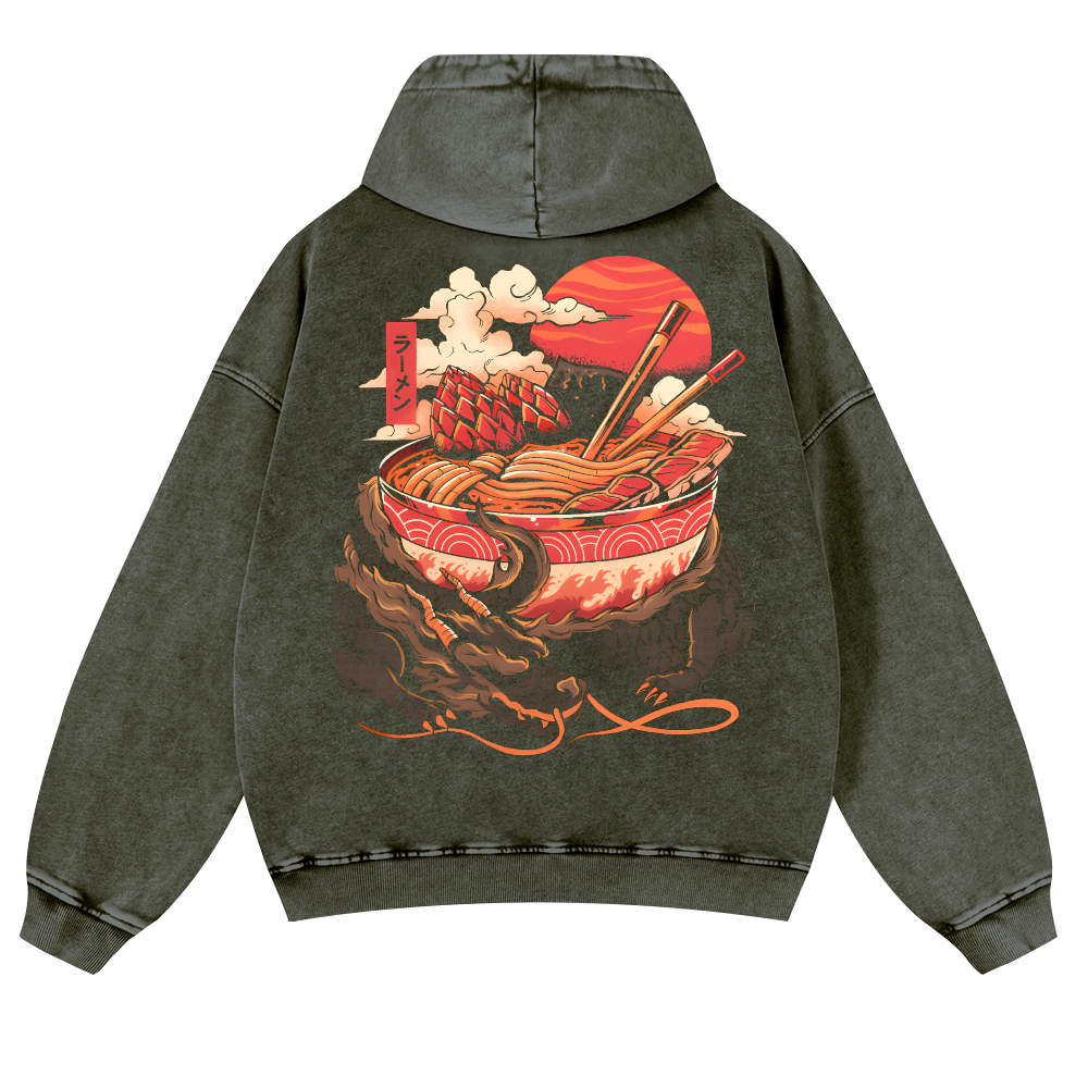 Dragon Ramen Vintage Washed Cotton Back Art Hoodie