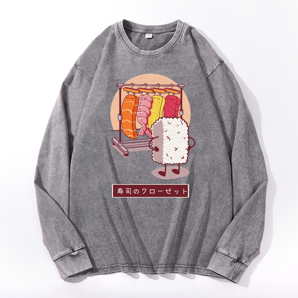 Sushi Vintage Cotton Wash Crewneck Sweatshirt