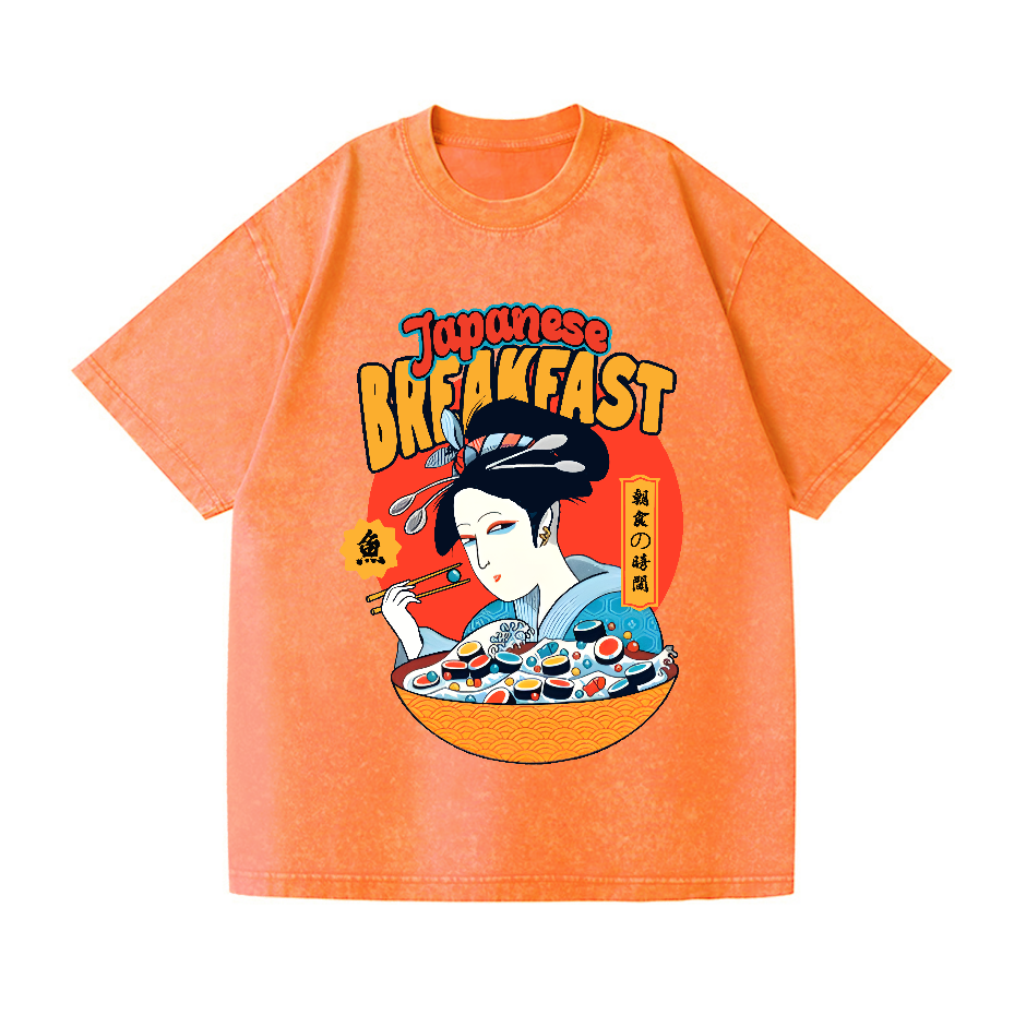 Geisha Fish Sushi Vintage Wash Japanese Design T-Shirt