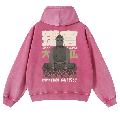 Kamakura Daibutsu Great Buddha Vintage Washed Cotton Back Art Hoodie