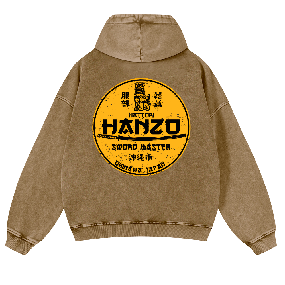 Okinawa Hattori Hanzo Vintage Washed Cotton Back Art Hoodie