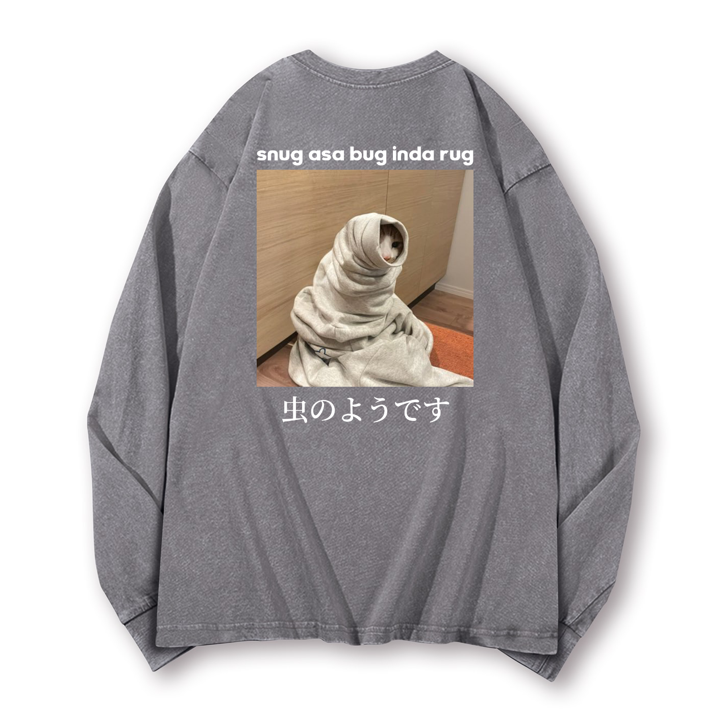 Snug Cat Vintage Washed Cotton Back Art Long-sleeve T-shirt