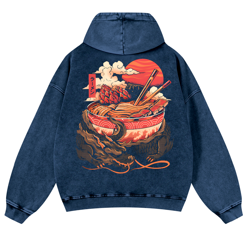 Dragon Ramen Vintage Washed Cotton Back Art Hoodie