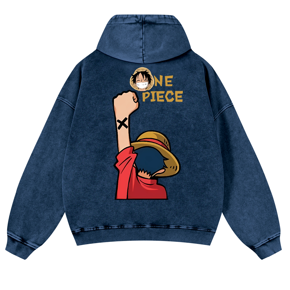 One Piece Vintage Washed Cotton Back Art Hoodie