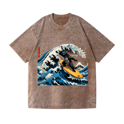 Godzilla Wave Vintage Wash Japanese Design T-Shirt