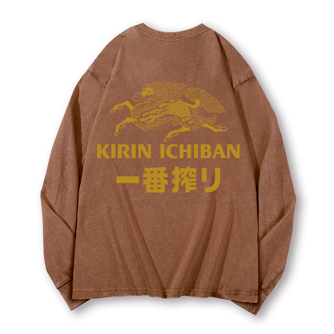 Kirin Ichiban Brewery Beer Vintage Washed Cotton Back Art Long-sleeve T-shirt