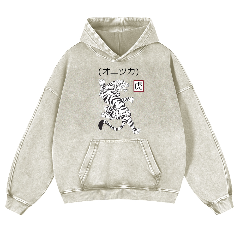 Tiger Vintage Washed Thick Cotton Hoodie