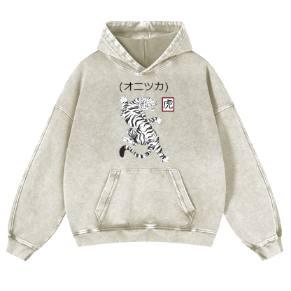 Tiger Vintage Washed Thick Cotton Hoodie