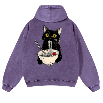Ramen Cat Vintage Washed Cotton Back Art Hoodie
