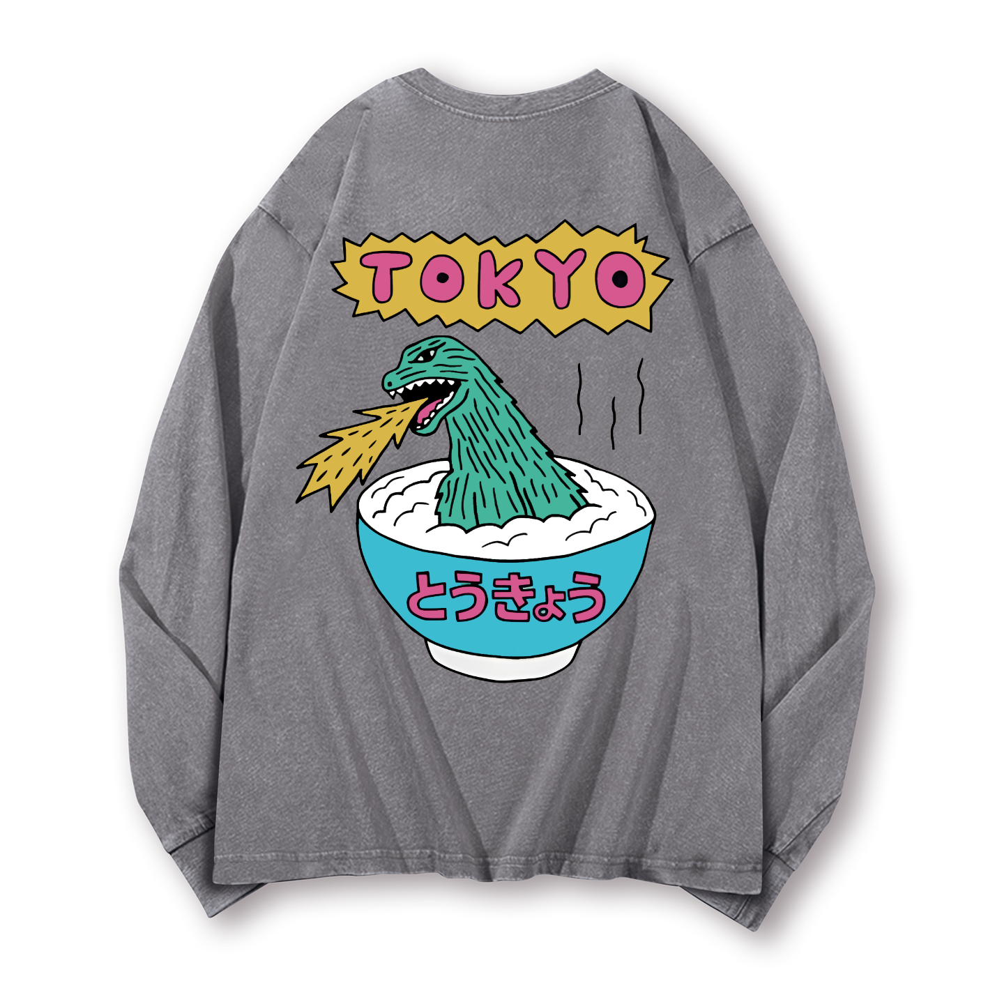 Godzilla The Monster Rice of Tokyo Vintage Washed Cotton Back Art Long-sleeve T-shirt