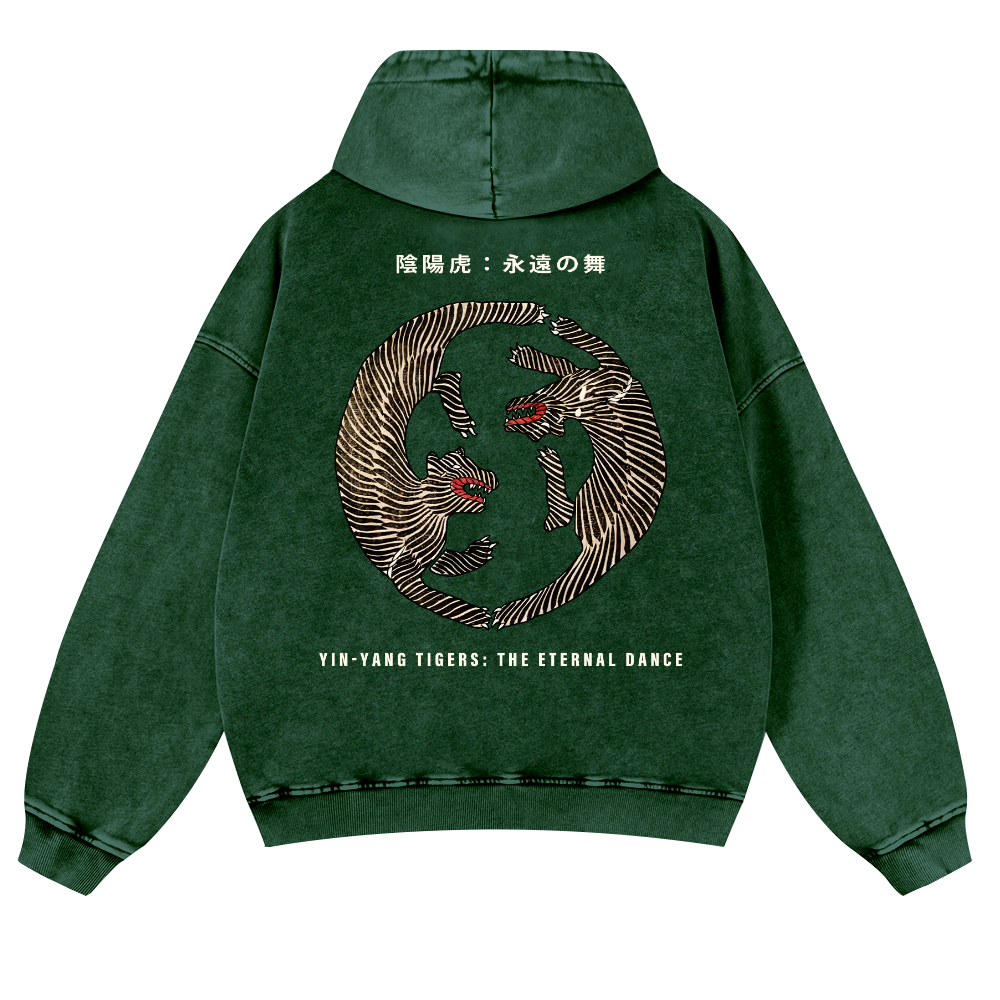 YIN-YANG Tigers Vintage Washed Cotton Back Art Hoodie