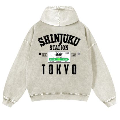 Shinjuku Station Vintage Washed Cotton Back Art Hoodie