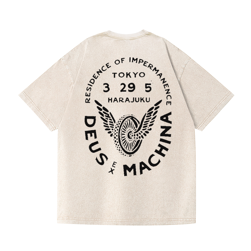 Wing Vintage Wash Japanese Design Back Art T-Shirt