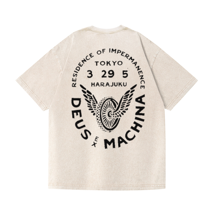 Wing Vintage Wash Japanese Design Back Art T-Shirt