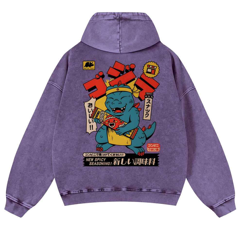 Spicy Dinosaur Vintage Washed Cotton Back Art Hoodie