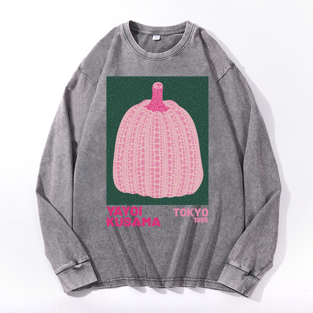 Yayoi Kusama Pumpkin Vintage Cotton Wash Crewneck Sweatshirt