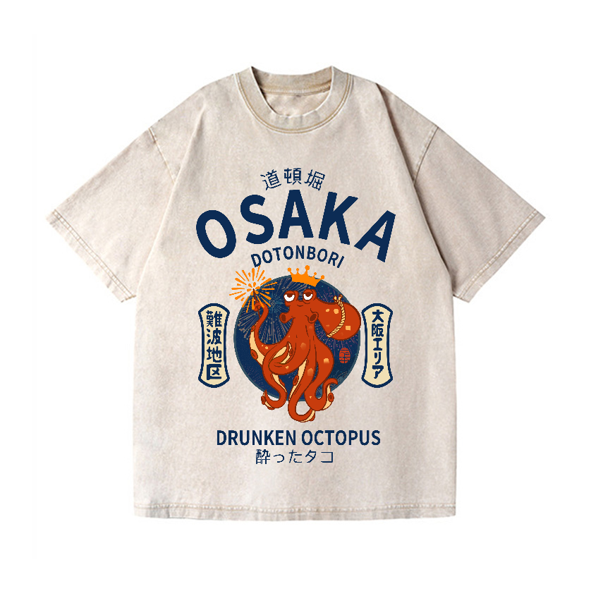 Osaka Dotonbori Drunken Octopus Vintage Wash Japanese Design T-Shirt