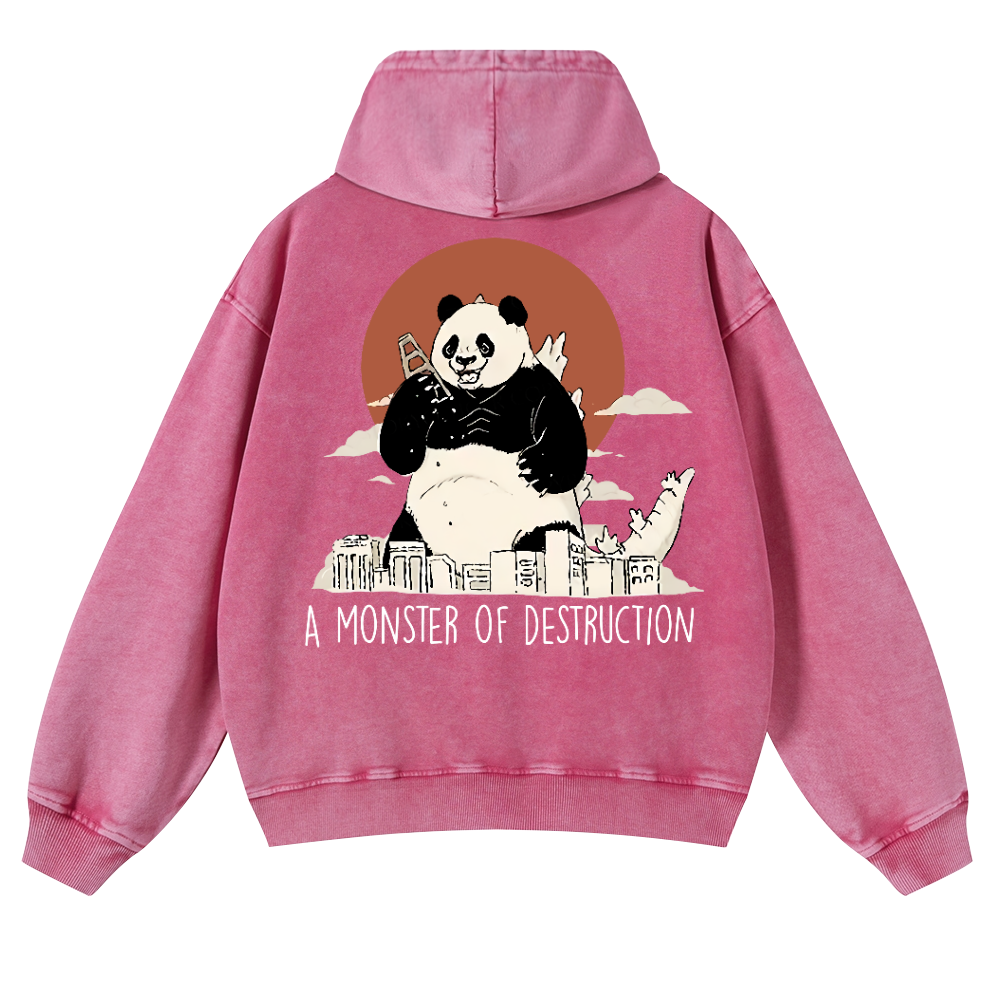 Panda Godzilla Vintage Washed Cotton Back Art Hoodie