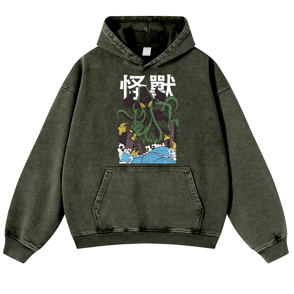 Octopus Monster Vintage Washed Thick Cotton Hoodie